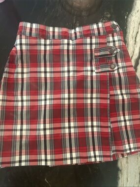 School uniform Red Plaid Button-Accent Skort